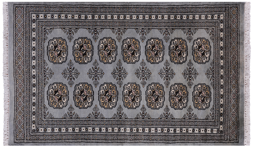 Grey 2' 7" X 4' 2" Silky Bokhara Handmade Wool Rug - Q24435