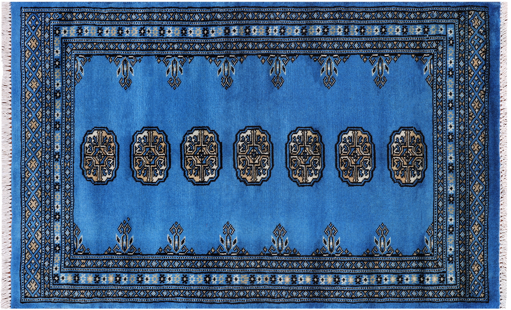 Blue 2' 5" X 3' 11" Silky Bokhara Handmade Wool Rug - Q24436