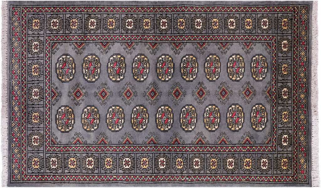 Grey 3' 0" X 5' 0" Silky Bokhara Handmade Wool Rug - Q24438