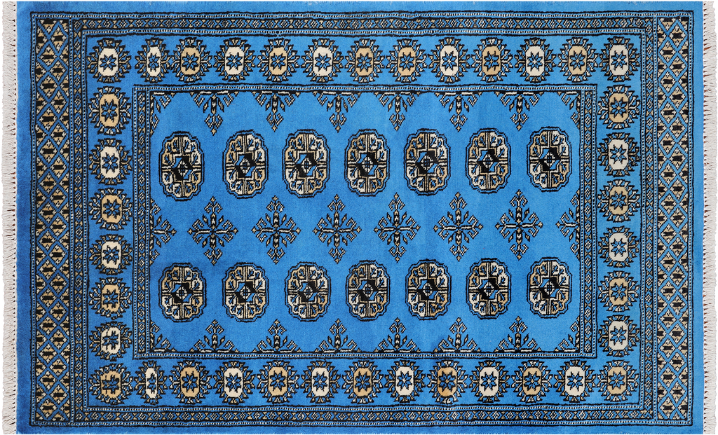 Blue 3' 1" X 5' 0" Silky Bokhara Handmade Wool Rug - Q24440