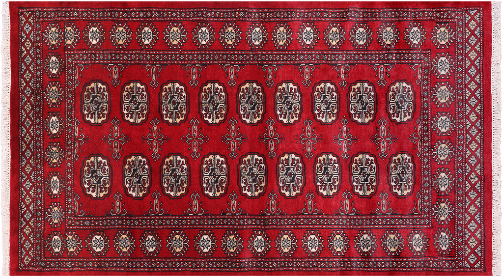 Red 3' 1" X 5' 4" Silky Bokhara Hand Knotted Wool Rug - Q24445