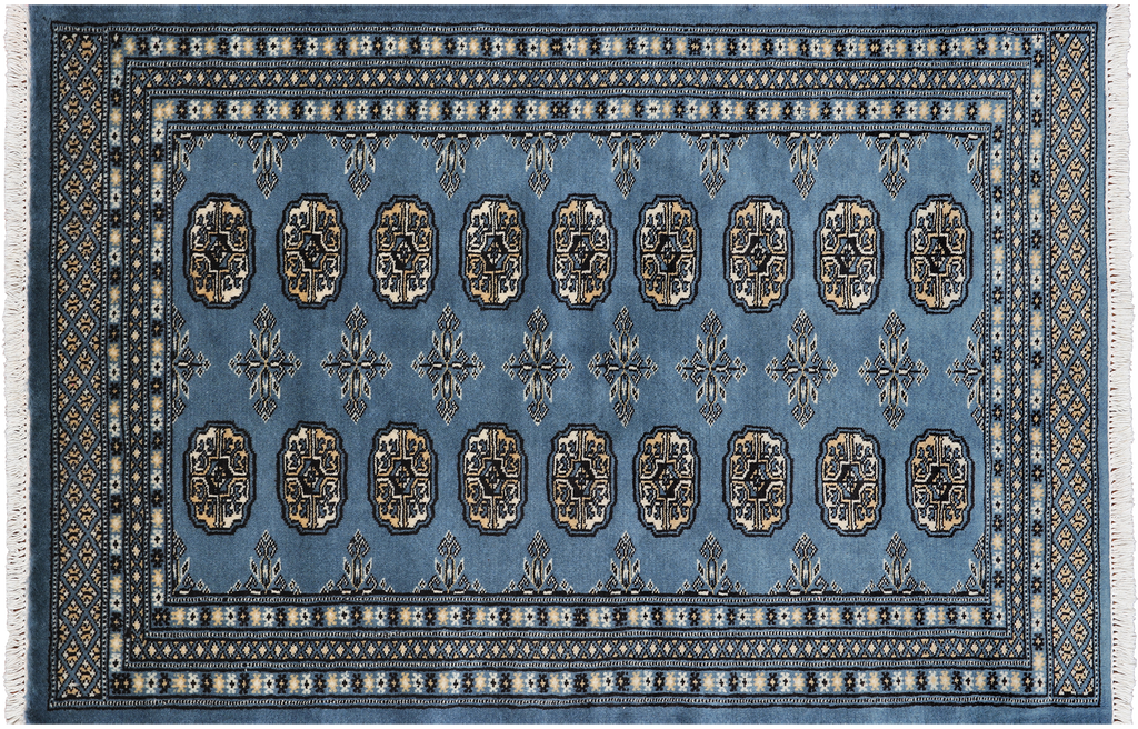 Blue 3' 1" X 4' 9" Silky Bokhara Handmade Wool Rug - Q24448