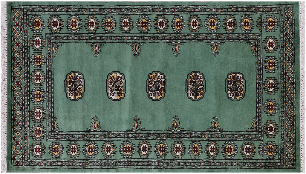 Green 2' 11" X 5' 0" Silky Bokhara Handmade Wool Rug - Q24451