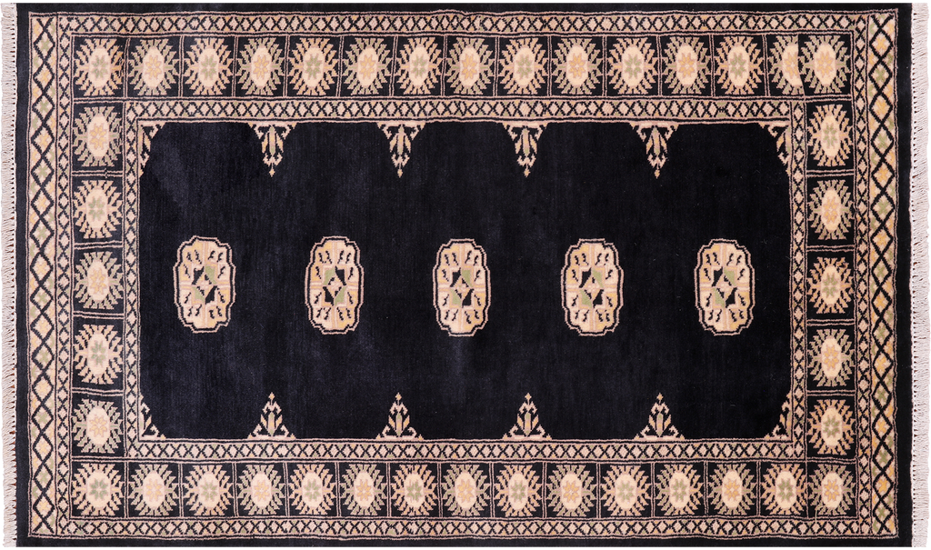 Black 3' 0" X 5' 0" Silky Bokhara Handmade Wool Rug - Q24452