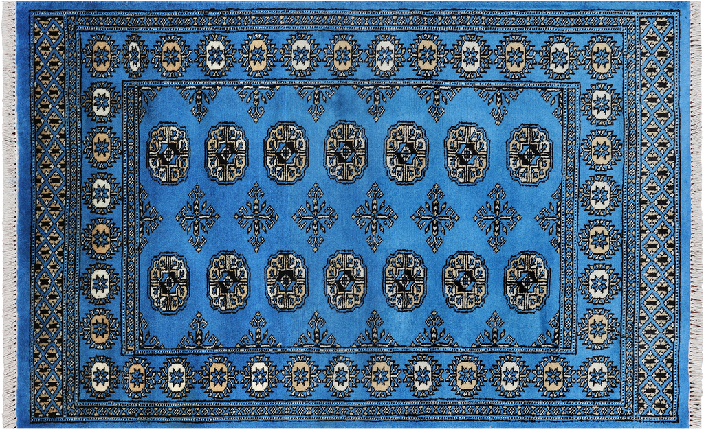 Blue 2' 11" X 4' 10" Silky Bokhara Handmade Wool Rug - Q24454
