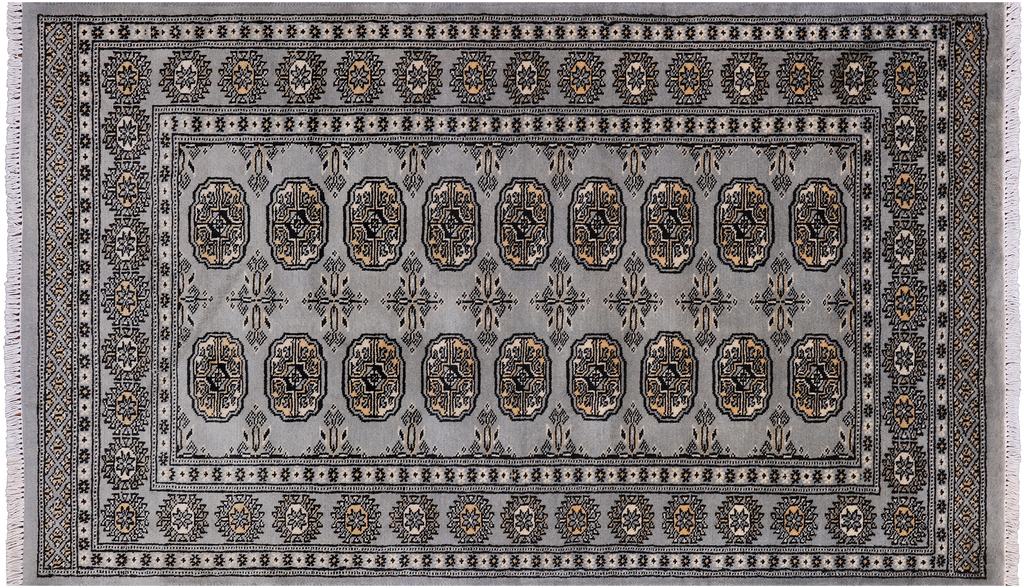 Grey 3' 1" X 5' 4" Silky Bokhara Hand Knotted Wool Rug - Q24455