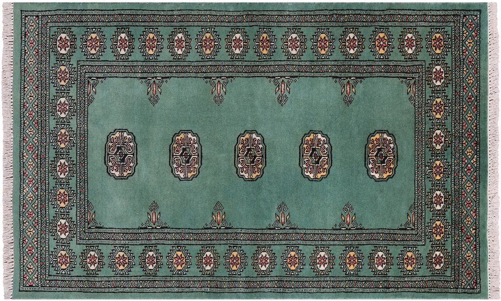 Green 2' 11" X 4' 10" Silky Bokhara Hand-Knotted Wool Rug - Q24456
