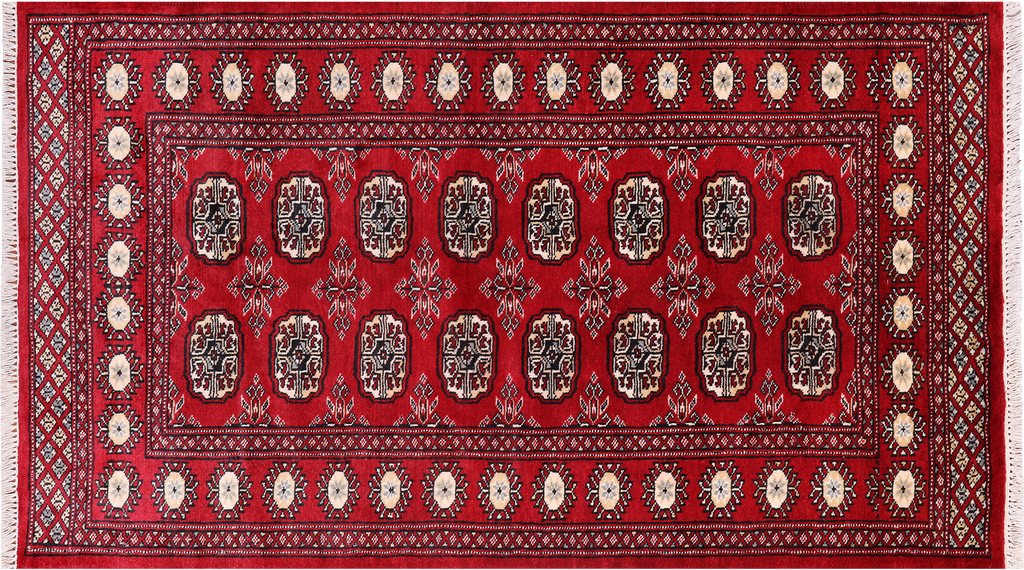 Red 3' 1" X 5' 5" Silky Bokhara Handmade Wool Rug - Q24458