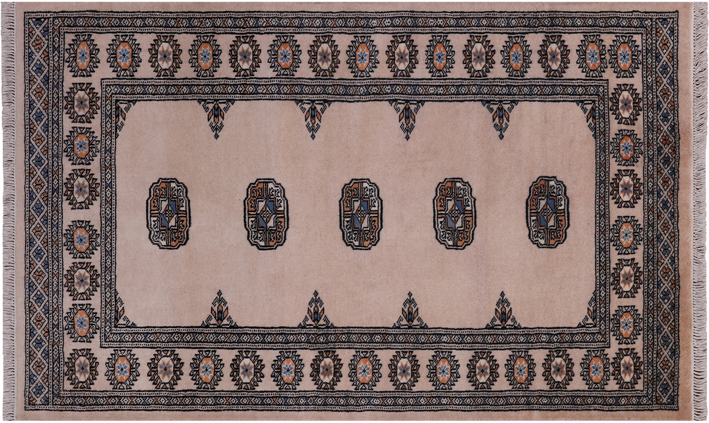 Ivory 3' 0" X 4' 11" Silky Bokhara Handmade Wool Rug - Q24460