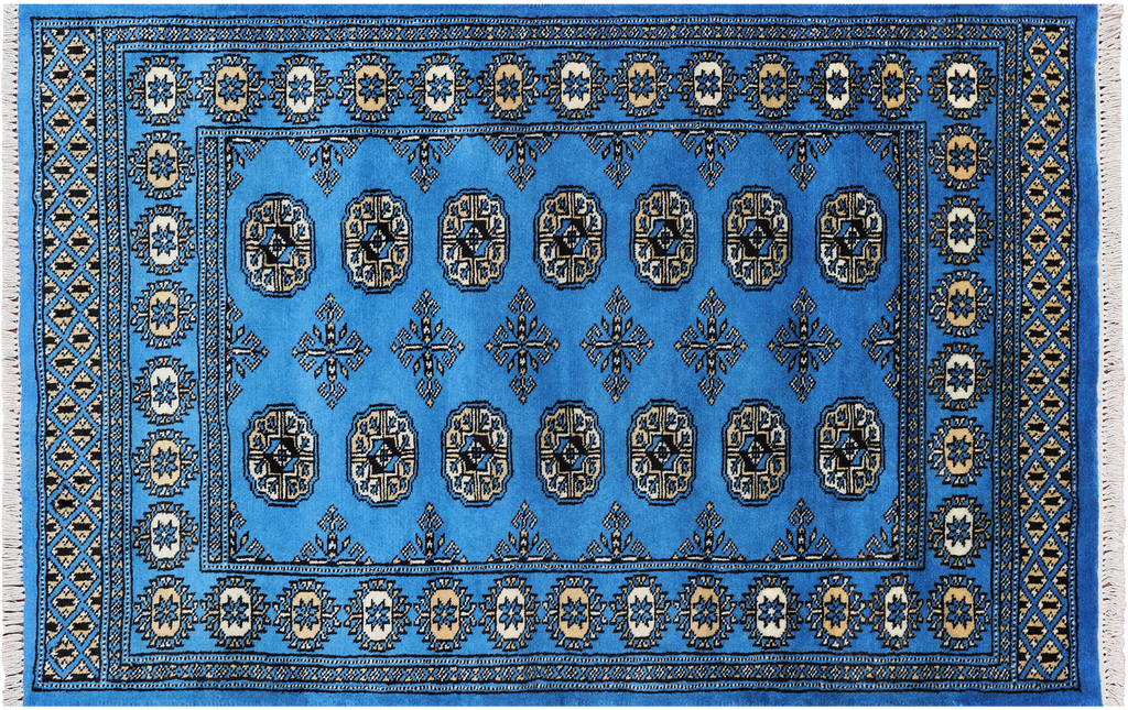 Blue 3' 1" X 4' 10" Silky Bokhara Hand Knotted Wool Rug - Q24461