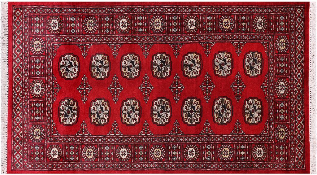 Red 3' 0" X 5' 3" Silky Bokhara Hand Knotted Wool Rug - Q24462