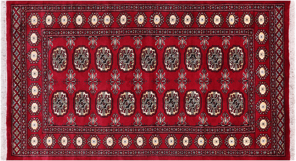 Red 3' 1" X 5' 5" Silky Bokhara Handmade Wool Rug - Q24465