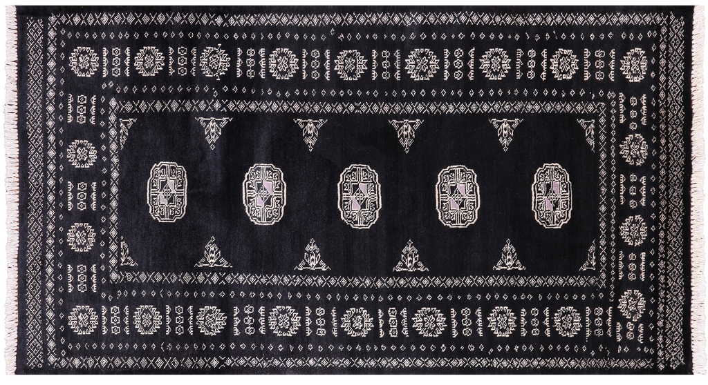 Black 2' 11" X 5' 5" Silky Bokhara Hand Knotted Wool Rug - Q24467