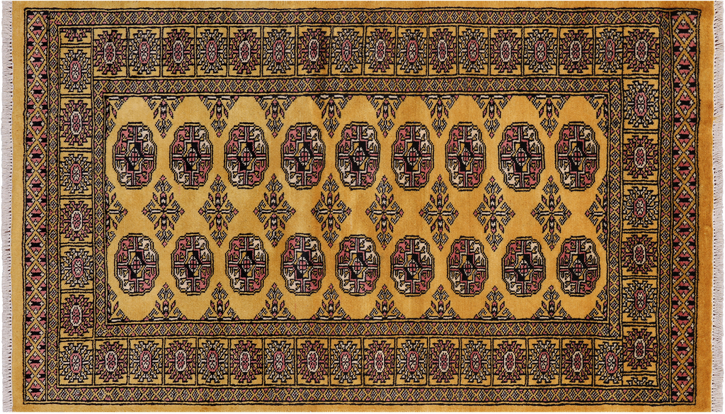Gold 3' 0" X 5' 3" Silky Bokhara Hand-Knotted Wool Rug - Q24468