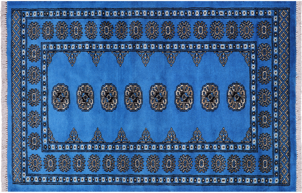 Blue 3' 2" X 4' 10" Silky Bokhara Hand-Knotted Wool Rug - Q24470