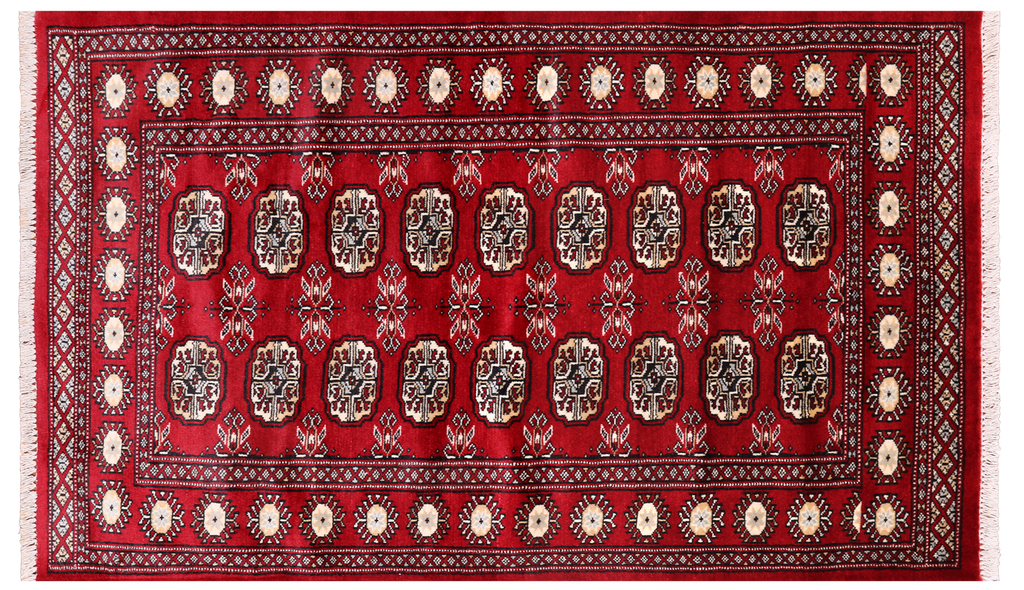Red 3' 1" X 5' 2" Silky Bokhara Hand Knotted Wool Rug - Q24473