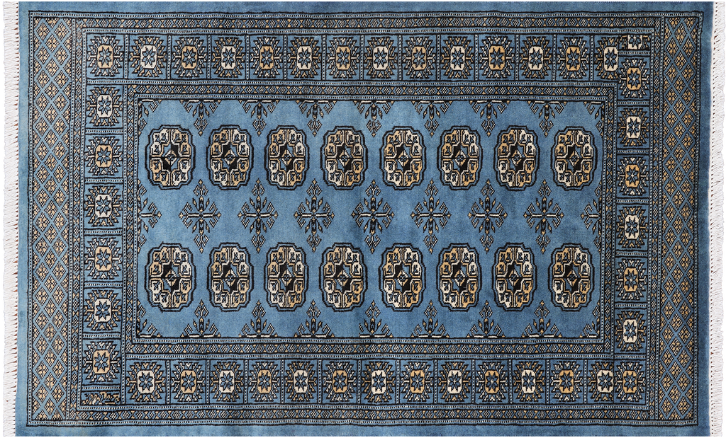 Blue 3' 1" X 4' 11" Silky Bokhara Handmade Wool Rug - Q24478
