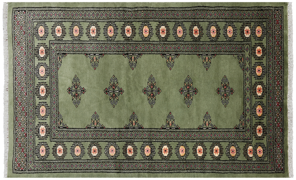 Green 3' 0" X 4' 11" Silky Bokhara Hand Knotted Wool Rug - Q24479