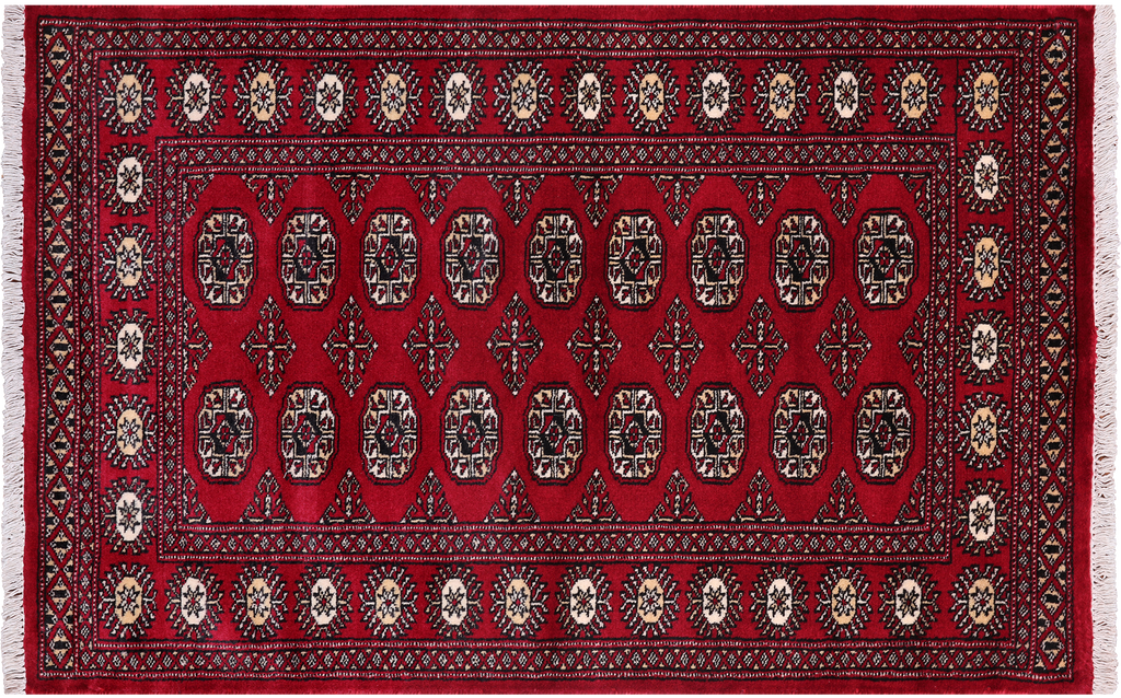 Red 3' 0" X 4' 10" Silky Bokhara Hand Knotted Wool Rug - Q24480