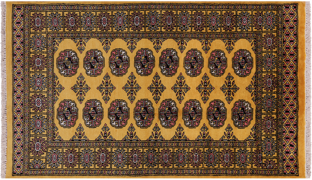 Gold 3' 0" X 5' 0" Silky Bokhara Hand-Knotted Wool Rug - Q24483
