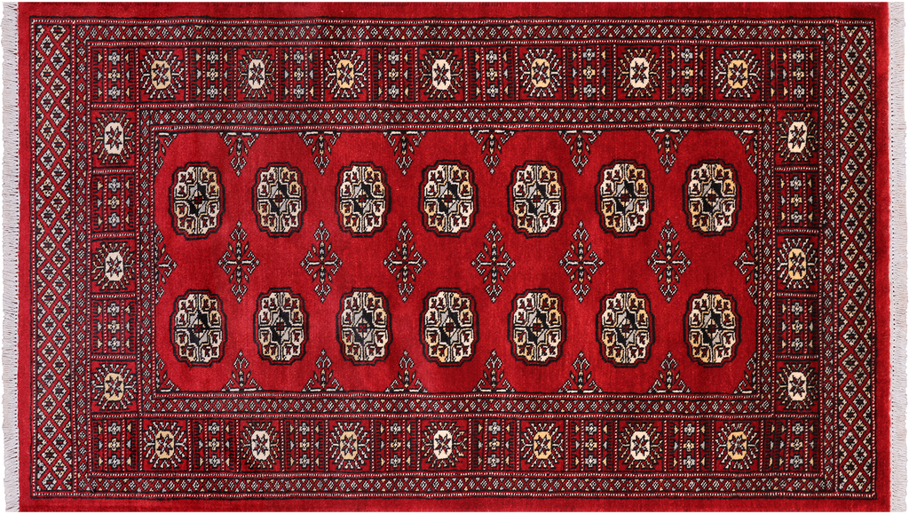 Red 3' 0" X 5' 3" Silky Bokhara Handmade Wool Rug - Q24484