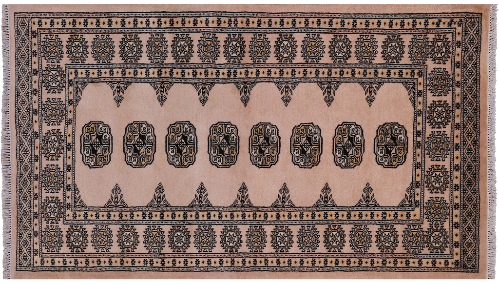 Ivory 3' 2" X 5' 6" Runner Silky Bokhara Hand Knotted Wool Rug -Q24485