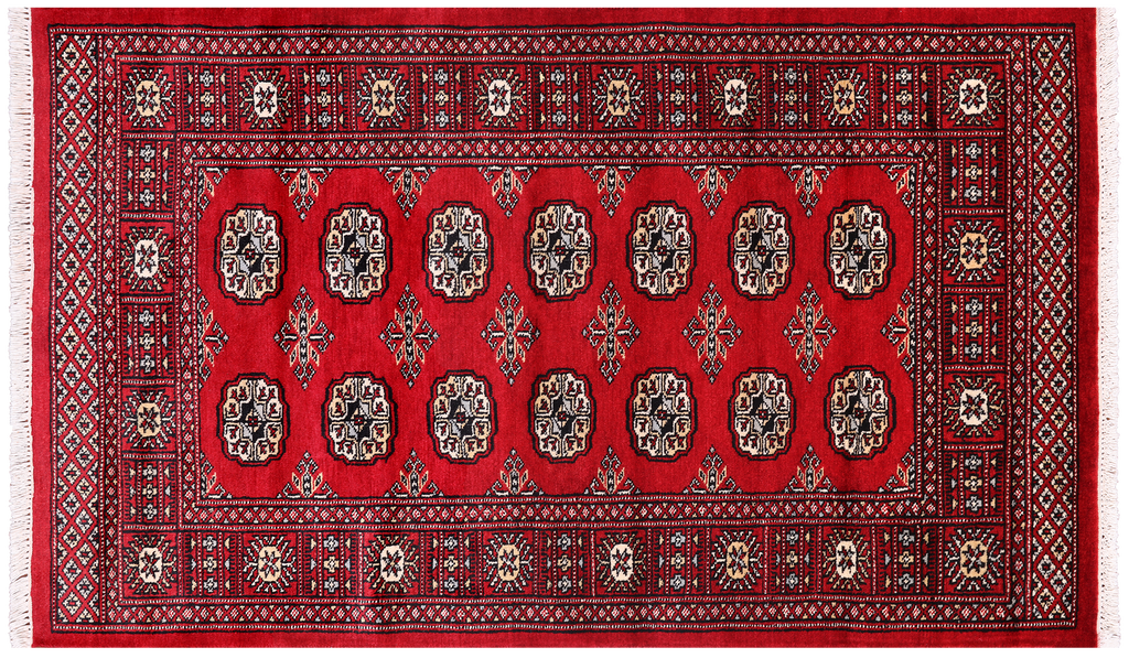 Red 3' 0" X 5' 1" Silky Bokhara Hand-Knotted Wool Rug - Q24487