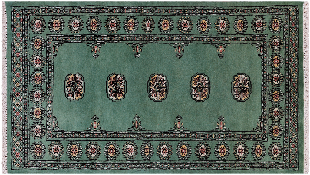 Green 3' 0" X 5' 2" Silky Bokhara Hand-Knotted Wool Rug - Q24488