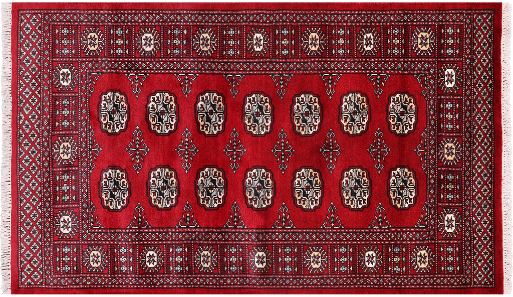 Red 3' 1" X 5' 2" Silky Bokhara Handmade Wool Rug - Q24493