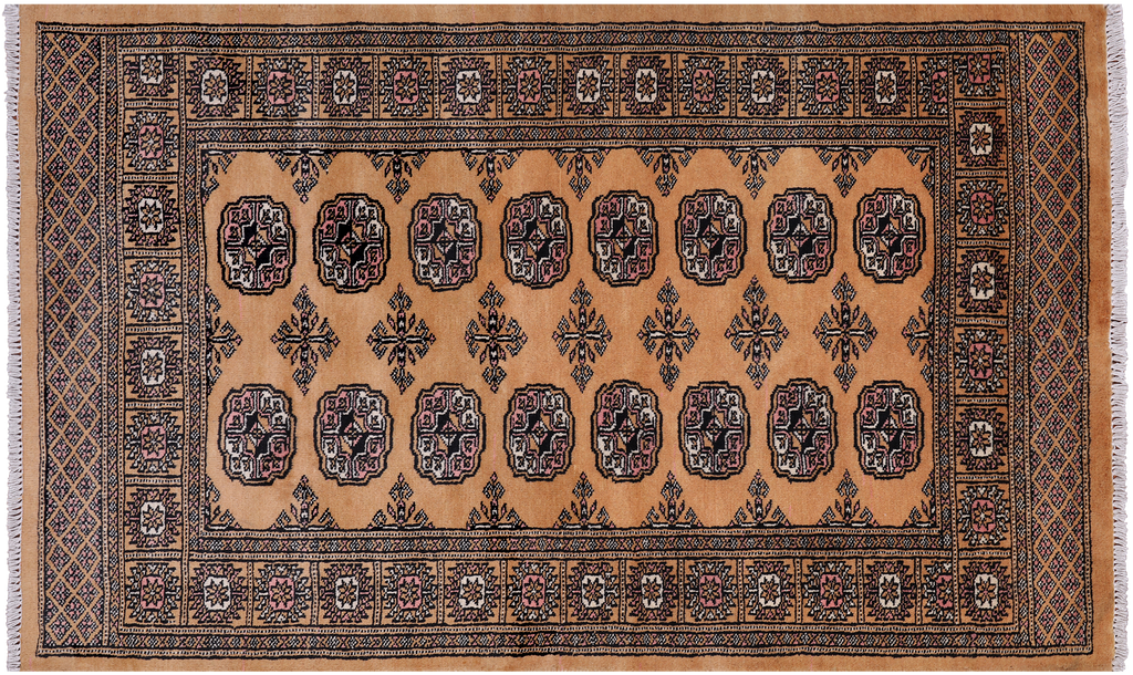 Gold 3' 1" X 5' 1" Silky Bokhara Handmade Wool Rug - Q24494