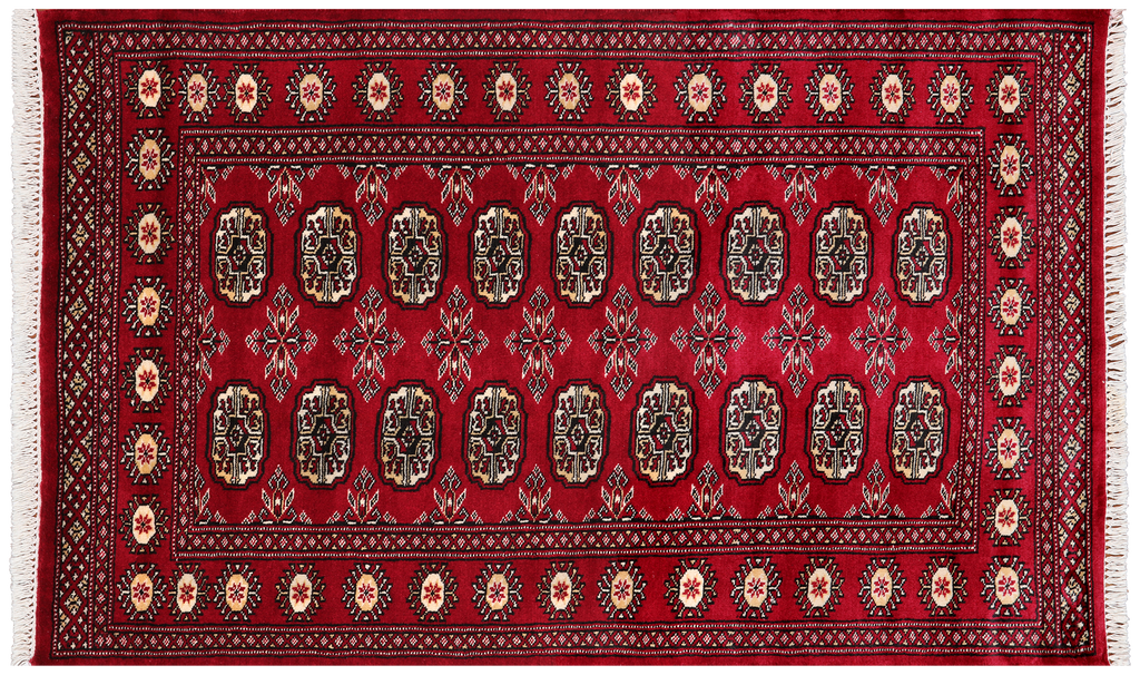 Red 3' 0" X 5' 0" Silky Bokhara Hand-Knotted Wool Rug - Q24495