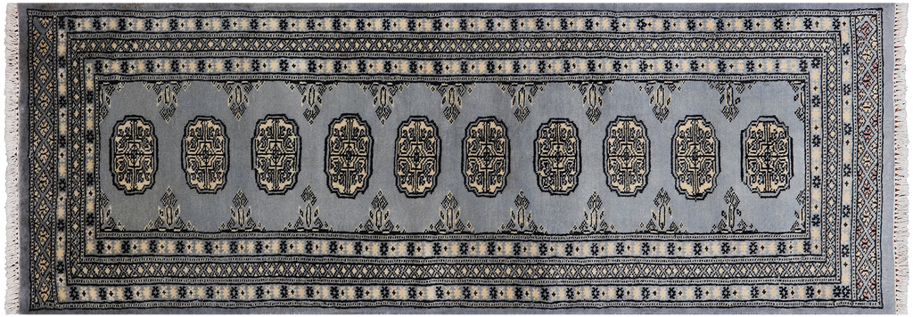 Grey 2' 1" X 5' 8" Runner Silky Bokhara Hand Knotted Wool Rug - Q24512