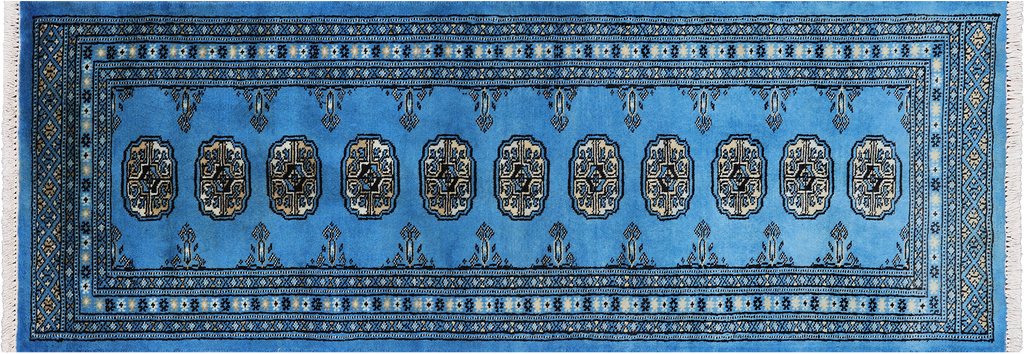 Blue 2' 1" X 5' 10" Runner Silky Bokhara Hand-Knotted Wool Rug - Q24513