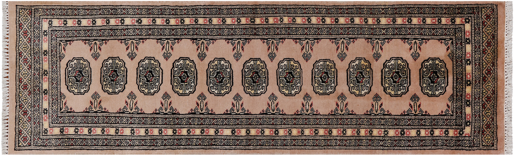 Beige 2' 0" X 6' 4" Runner Silky Bokhara Hand Knotted Wool Rug - Q24516