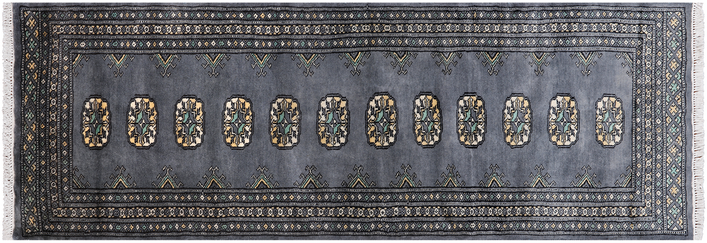 Grey 2' 1" X 5' 10" Silky Bokhara Hand Knotted Wool Runner Rug - Q24517