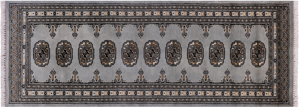 Grey 2' 1" X 5' 5" Runner Silky Bokhara Handmade Wool Rug - Q24519