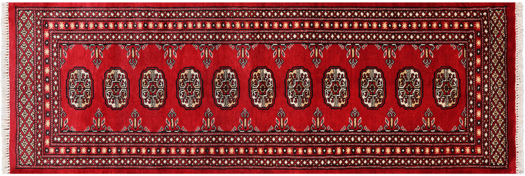 Red 2' 1" X 6' 2" Runner Silky Bokhara Hand Knotted Wool Rug - Q24520