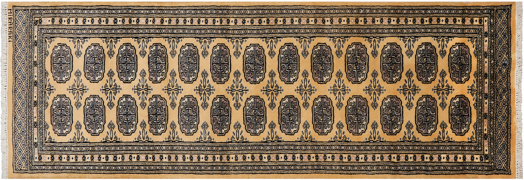 Gold 2' 3" X 6' 6" Signed Silky Bokhara Hand Knotted Wool Runner Rug - Q24521