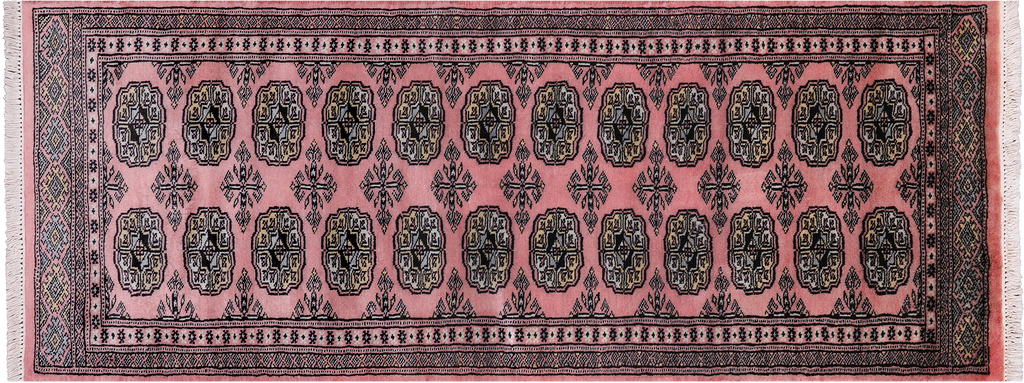 Pink 2' 1" X 5' 4" Runner Silky Bokhara Hand-Knotted Wool Rug - Q24529