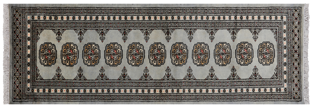Grey 2' 1" X 6' 1" Runner Silky Bokhara Hand-Knotted Wool Rug - Q24537