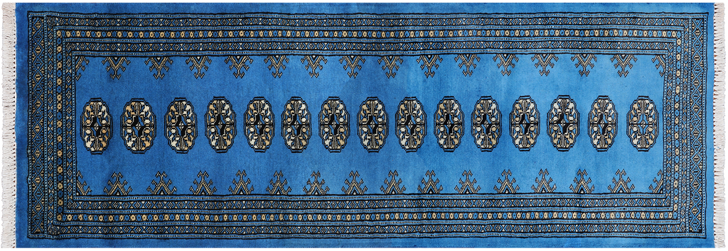 Blue 2' 1" X 5' 11" Silky Bokhara Hand Knotted Wool Runner Rug - Q24541