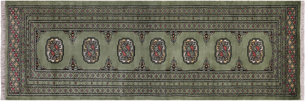 Green 2' 0" X 6' 2" Runner Silky Bokhara Handmade Wool Rug - Q24543
