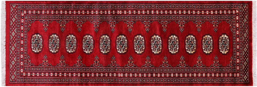 Red 2' 0" X 6' 1" Runner Silky Bokhara Hand Knotted Wool Rug - Q24545
