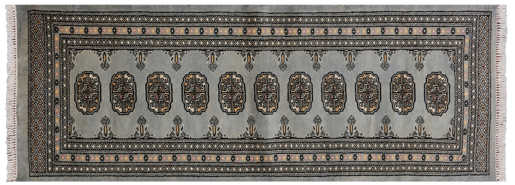 Grey 2' 0" X 5' 7" Runner Silky Bokhara Handmade Wool Rug - Q24546
