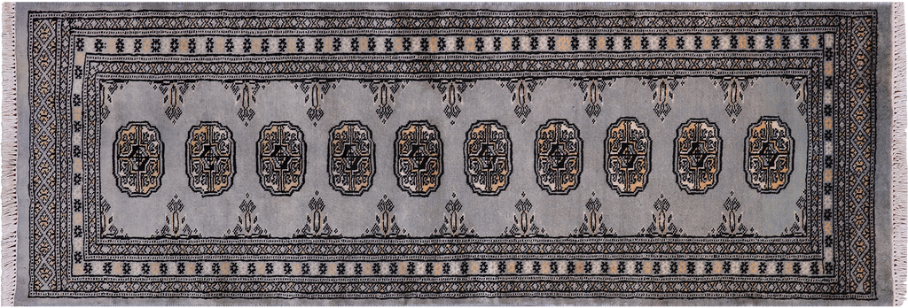 Grey 2' 0" X 5' 10" Runner Silky Bokhara Hand-Knotted Wool Rug - Q24549