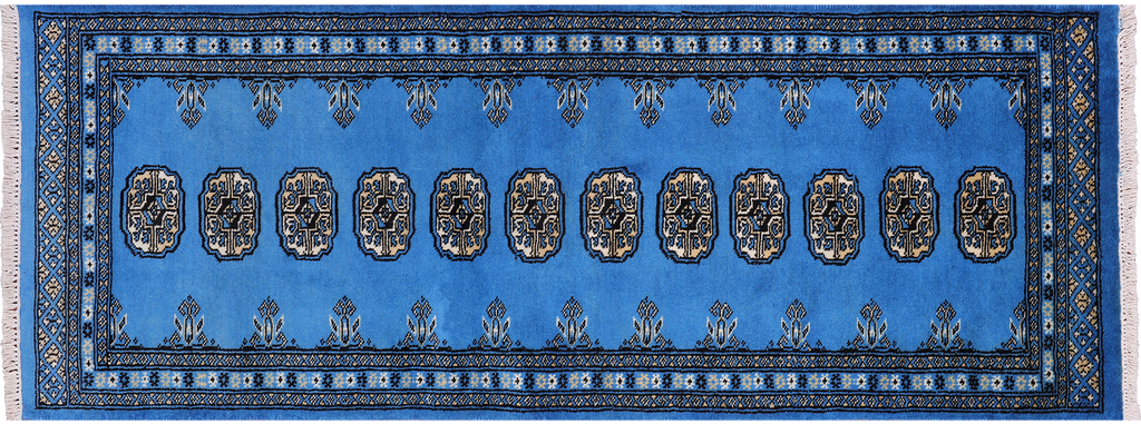 Blue 2' 1" X 5' 8" Silky Bokhara Hand-Knotted Wool Runner Rug - Q24550