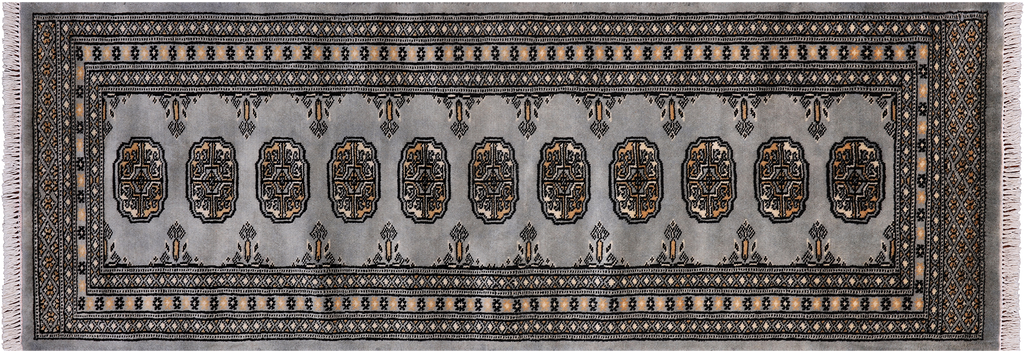 Grey 2' 1" X 5' 9" Runner Silky Bokhara Hand-Knotted Wool Rug - Q24552