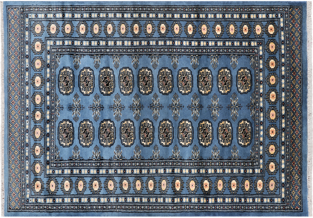 Blue 4' 2" X 6' 0" Silky Bokhara Hand Knotted Wool Rug - Q24553