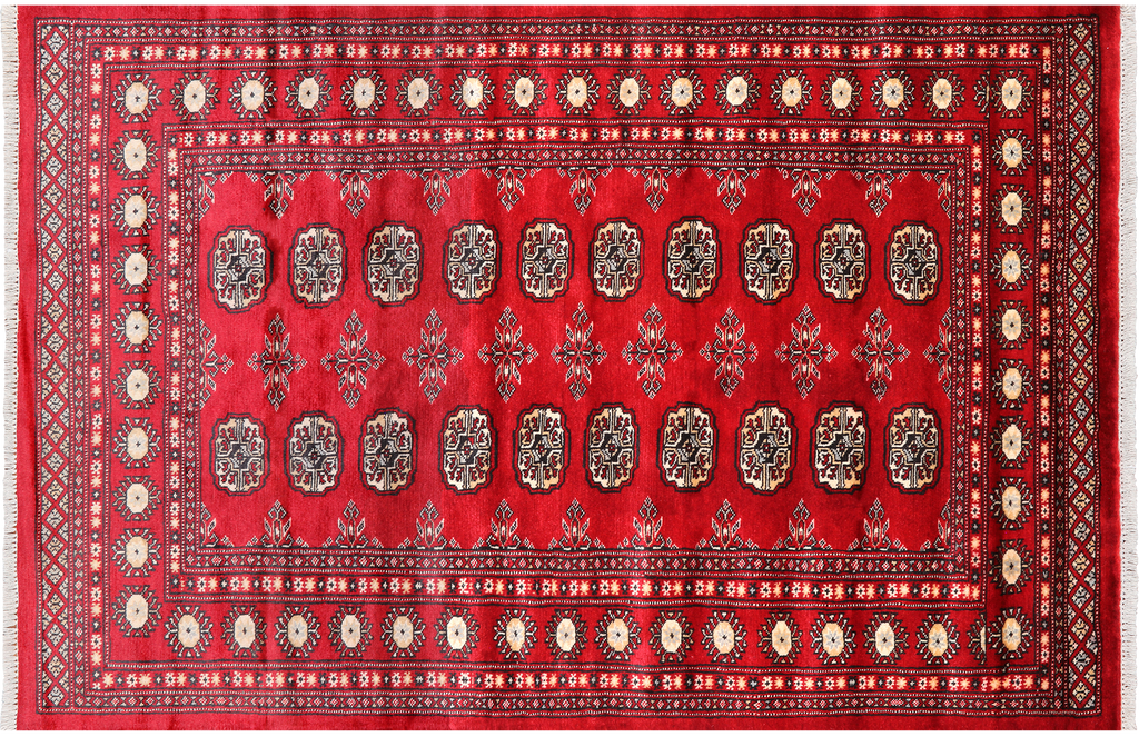 Red 4' 0" X 6' 2" Silky Bokhara Hand Knotted Wool Rug - Q24554
