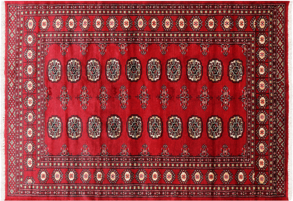Red 4' 2" X 5' 10" Silky Bokhara Hand-Knotted Wool Rug - Q24557